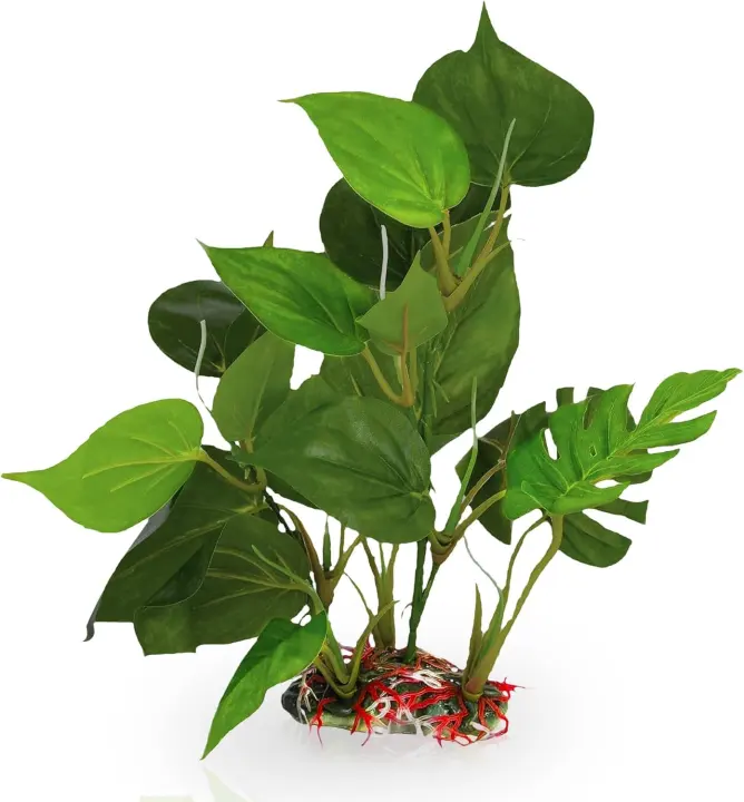Artificial Aquarium Leaf Plant with Ceramic Base (2-Pack)