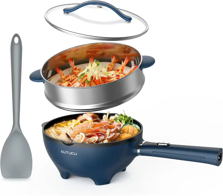 AUTUCU 3-Quart Electric Hot Pot & Steamer — Nonstick Multi-Cooker